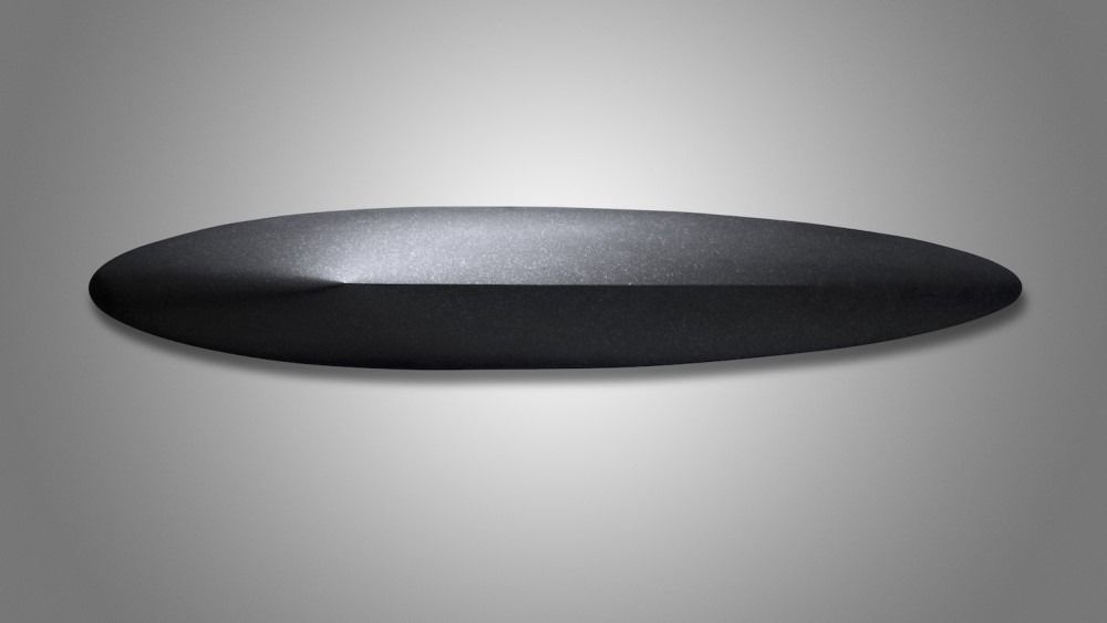 Armen Agop — black granite sculpture, top-down view, elongated boat-shape proportion