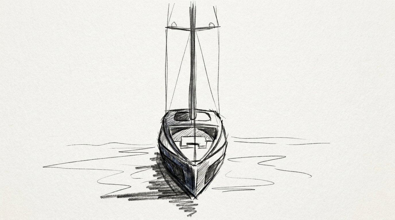 Front view, pure pencil with mast detail